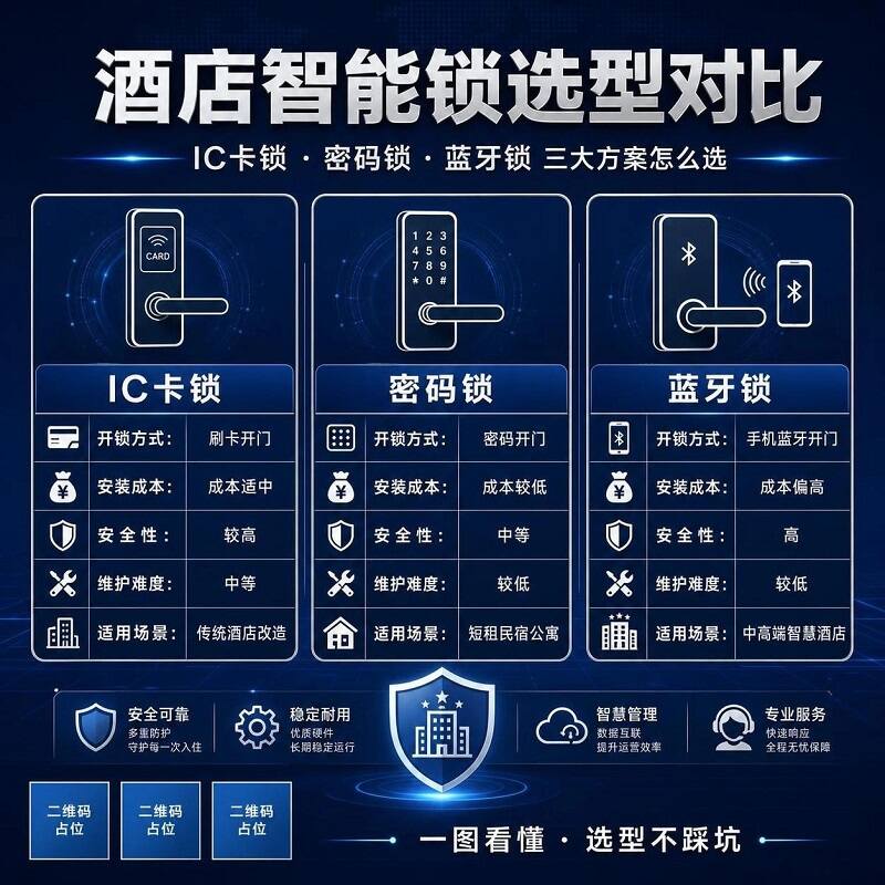 酒店智能锁IC卡锁、密码锁、蓝牙锁三种方案怎么选型对比
