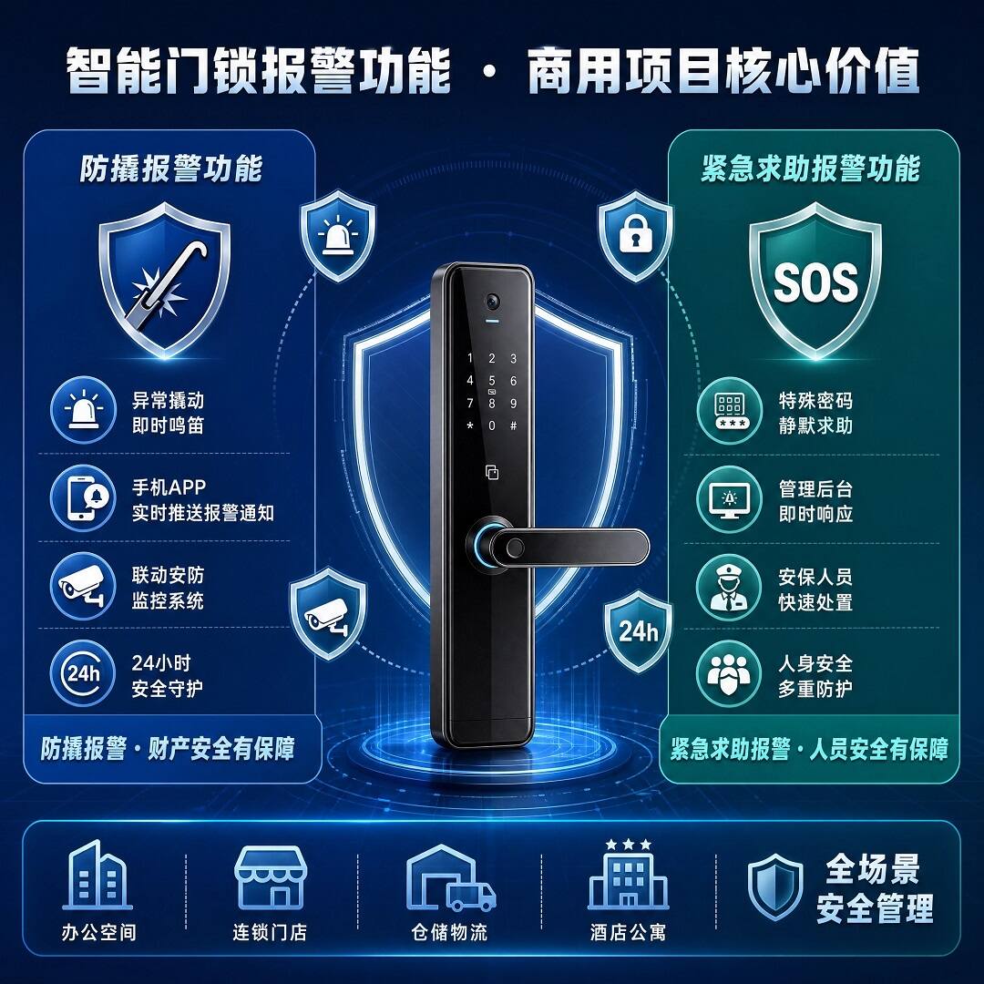 智能门锁防撬报警、胁迫报警功能，在商用项目中有什么实际作用